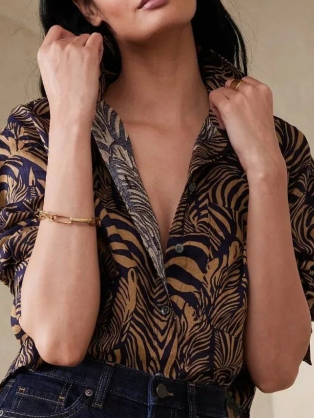 Banana Republic Heritage Expedition Shirt  Zebra Print Button-Front Shirt Small